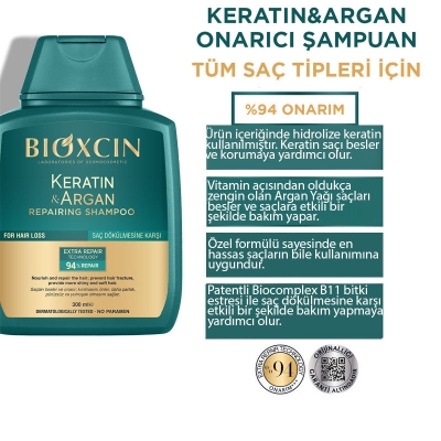 Bioxcin Keratin ve Argan Onarıcı Şampuan 2x300 ml