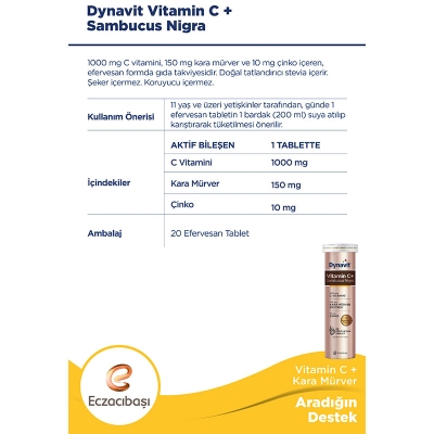 Eczacıbaşı Dynavit Vitamin C + Sambucus Nigra 20 Efervesan Tablet