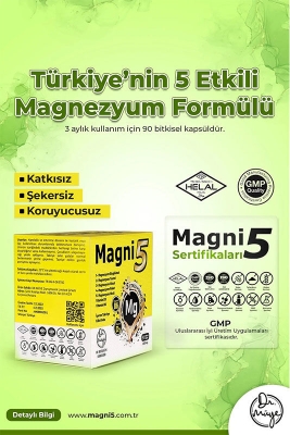 Magni5 Magnezyum Vitamin D3 B6 İçeren Takviye Edici Gıda 2 x 90 Kapsül