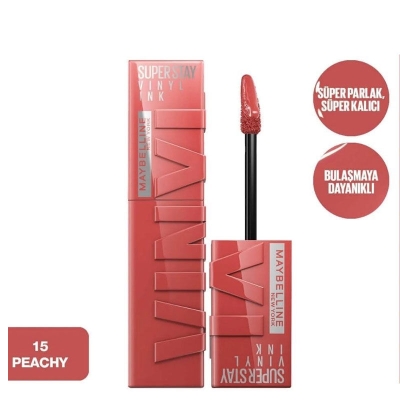 Maybelline New York Super Stay Vinyl Ink Likit Parlak Ruj - 15 Peachy