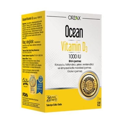 Orzax Ocean Vitamin D3 1000 IU Sprey 20ml