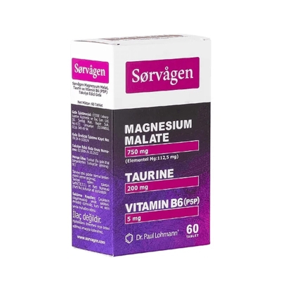 Sorvagen Magnezyum Malat, Taurin ve Vitamin B6 İçeren Takviye Edici Gıda 60 Tablet