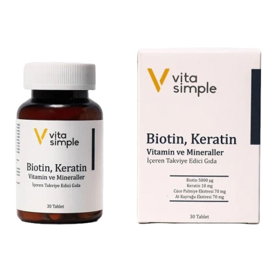 Vita Simple Biotin,Keratin,Vitamin ve Mineraller İçeren Takviye Edici Gıda 30 Tablet