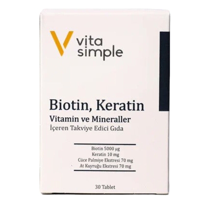 Vita Simple Biotin,Keratin,Vitamin ve Mineraller İçeren Takviye Edici Gıda 30 Tablet