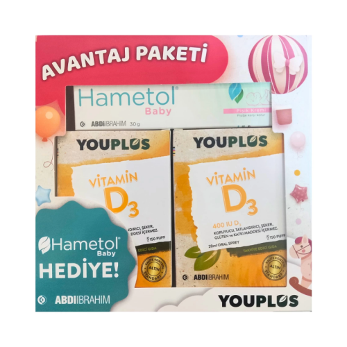 Youplus Vitamin D3 400 IU Oral Sprey 20 ml x2 + Hametol Baby Pişik Kremi 30 g Kofre - 1