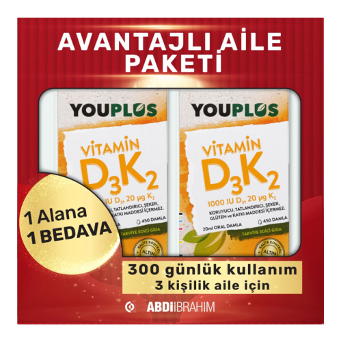 Youplus Vitamin D3K2 İçeren Takviye Edici Gıda 20 ml - 1 ALANA 1 BEDAVA - 1