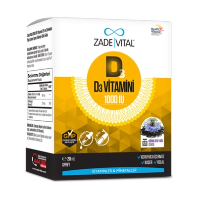 Zade Vital 1000IU D3 Vitamini ve Çörek Otu Yaği İçeren Sprey 20 ml